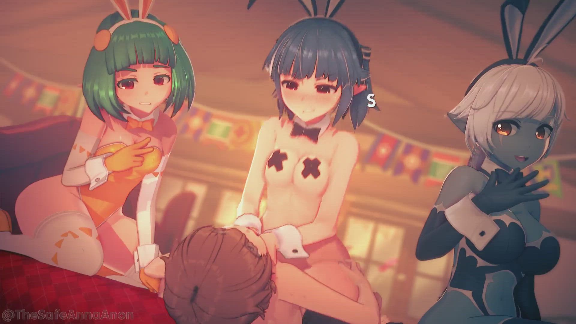 Choking Femdom Foursome Hentai