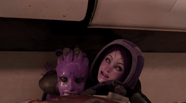 Tali'Zorah Pushes Asari To Suck